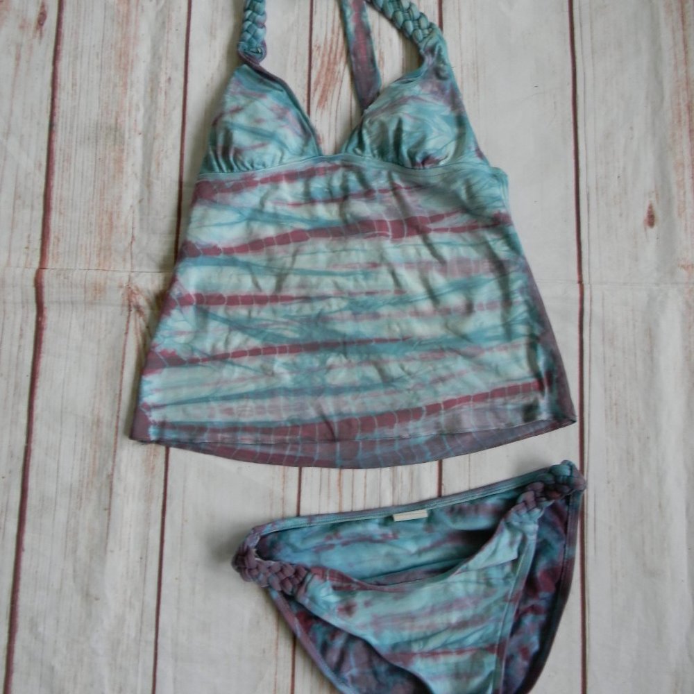 LUCKY BRAND TURQUOISE/PINK TIE DYE TANKINI HALTER STYLE TOP!